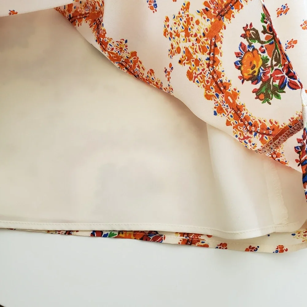 Madewell 2 100% Silk Mini Dress Cream Floral Medallion Boho Sleeveless - Picture 6 of 13